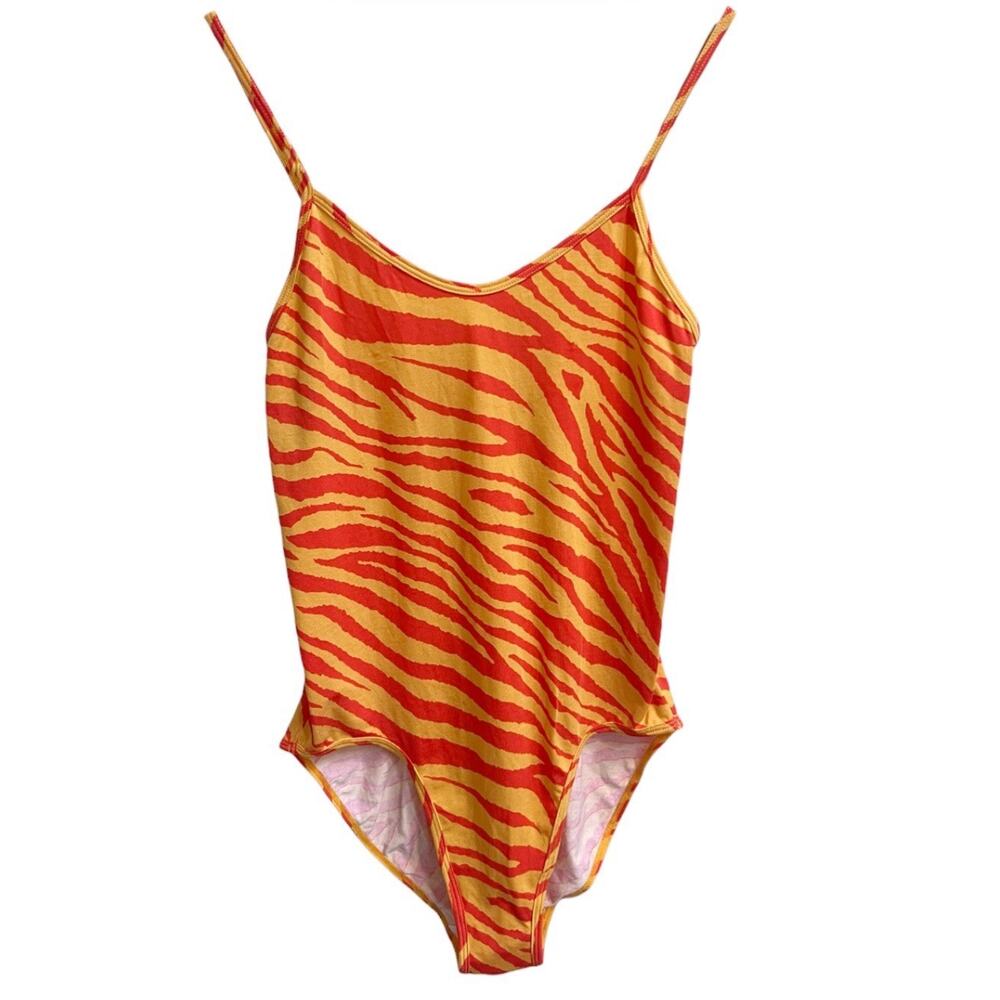 Ethika Womens The Bodysuit Tiger print Tank Top Sz M Orange